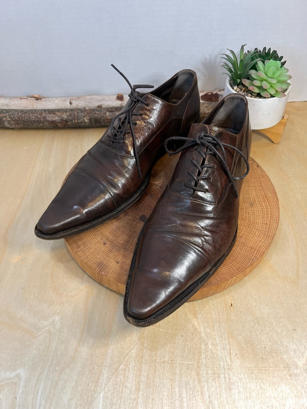 Dolce & Gabbana Distressed Brown Leather Lace-Up Shoes Size 10